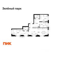 ЖК «Зеленый парк», планировка 3-комнатной квартиры, 87.30 м²