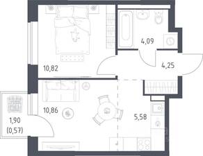 ЖК «Новое Видное», планировка 1-комнатной квартиры, 36.17 м²