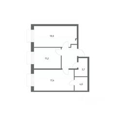 ЖК «Парусная 1», планировка 2-комнатной квартиры, 62.10 м²