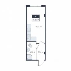 ЖК «Ромашки», планировка студии, 23.70 м²