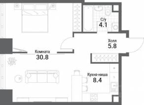 ЖК «Nagatino i-Land», планировка 1-комнатной квартиры, 49.10 м²