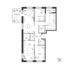 ЖК «Жилой квартал Shagal», планировка 4-комнатной квартиры, 116.50 м²