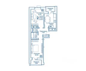 ЖК «Новоград Монино», планировка 2-комнатной квартиры, 61.08 м²