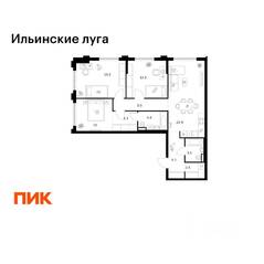 ЖК «Ильинские луга», планировка 3-комнатной квартиры, 88.00 м²