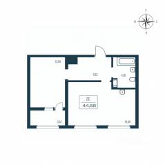 ЖК «Расцветай в Янино», планировка 1-комнатной квартиры, 44.20 м²