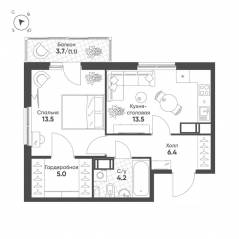 ЖК «Клюква.Парк», планировка 1-комнатной квартиры, 43.70 м²