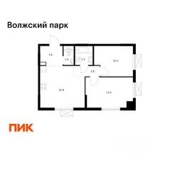 ЖК «Волжский парк», планировка 2-комнатной квартиры, 49.00 м²