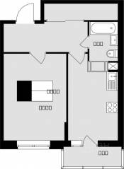 ЖК «Красная горка», планировка 1-комнатной квартиры, 42.90 м²