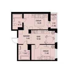 ЖК «ID Murino III», планировка 2-комнатной квартиры, 51.23 м²