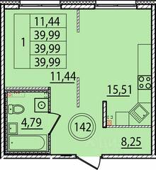 МЖК «Образцовый квартал 15», планировка 1-комнатной квартиры, 39.99 м²
