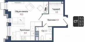ЖК «Киноквартал», планировка студии, 32.50 м²