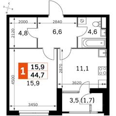 ЖК «Sky Garden», планировка 1-комнатной квартиры, 42.60 м²