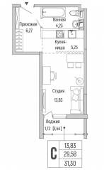 ЖК «Riga Hills», планировка студии, 31.30 м²