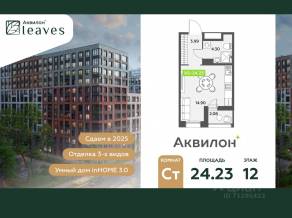ЖК «Аквилон Leaves», планировка студии, 24.23 м²