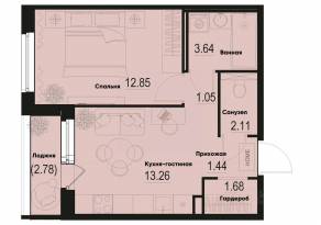 ЖК «ID Murino III», планировка 1-комнатной квартиры, 37.42 м²