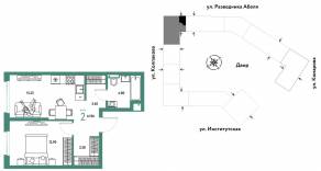 ЖК «Страна.Парковая», планировка 2-комнатной квартиры, 41.96 м²