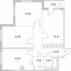 МЖК «Любоград», планировка 3-комнатной квартиры, 70.91 м²