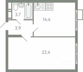 ЖК «Ново-Молоково», планировка 1-комнатной квартиры, 43.40 м²