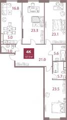 ЖК «Legacy», планировка 4-комнатной квартиры, 127.00 м²