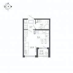 МЖК «Пулковский дом», планировка студии, 27.00 м²