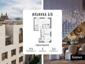 Апарт-комплекс Особняки в неорусском стиле «Ильинка 3/8», планировка 3-комнатной квартиры, 214.00 м²