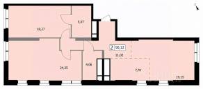 ЖК «Self», планировка 2-комнатной квартиры, 90.20 м²