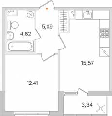 ЖК «Ясно. Янино», планировка 1-комнатной квартиры, 39.56 м²