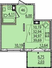 МЖК «Образцовый квартал 15», планировка 1-комнатной квартиры, 32.94 м²