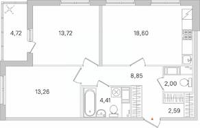 ЖК «Ясно. Янино», планировка 2-комнатной квартиры, 65.79 м²