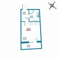 ЖК «Левитан», планировка студии, 26.94 м²