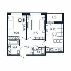 ЖК «Полис ЛАВрики», планировка 2-комнатной квартиры, 46.20 м²