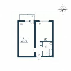 ЖК «Расцветай в Янино», планировка 1-комнатной квартиры, 40.30 м²