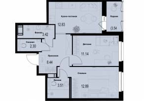 ЖК «ID Murino III», планировка 2-комнатной квартиры, 56.30 м²