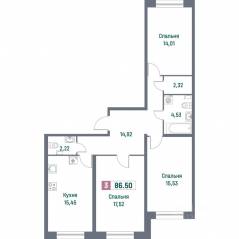ЖК «Фотограф», планировка 3-комнатной квартиры, 86.50 м²