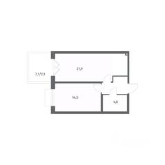 ЖК «Парусная 1», планировка 1-комнатной квартиры, 47.40 м²