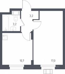 МФК «Люберцы 2023», планировка 1-комнатной квартиры, 34.50 м²