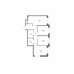 ЖК «Парусная 1», планировка 3-комнатной квартиры, 69.80 м²