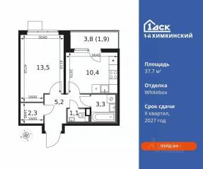 ЖК «1-й Химкинский», планировка 1-комнатной квартиры, 37.70 м²