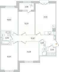 МЖК «Дубровский», планировка 4-комнатной квартиры, 99.29 м²
