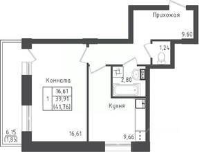 ЖК «Зеленый Оазис-Город», планировка 1-комнатной квартиры, 41.38 м²