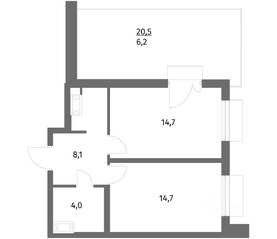 ЖК «Парусная 1», планировка 1-комнатной квартиры, 47.70 м²