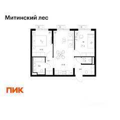 ЖК «Митинский лес», планировка 2-комнатной квартиры, 50.50 м²