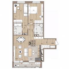 ЖК «Гранд Комфорт», планировка 3-комнатной квартиры, 93.40 м²