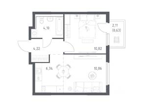 ЖК «Пригород Лесное», планировка 1-комнатной квартиры, 36.97 м²