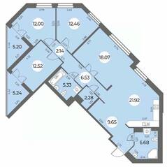 ЖК «Огни Залива», планировка 4-комнатной квартиры, 114.80 м²