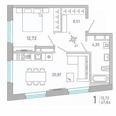 ЖК «Министр», планировка 1-комнатной квартиры, 47.82 м²