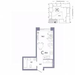 ЖК «Страна.Заречная», планировка студии, 25.60 м²