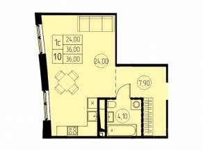 ЖК «7 небо», планировка студии, 36.00 м²