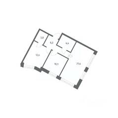 ЖК «NEWПИТЕР», планировка 2-комнатной квартиры, 57.41 м²