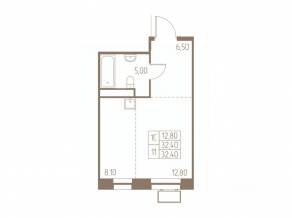 ЖК «Фабрикант», планировка студии, 32.40 м²